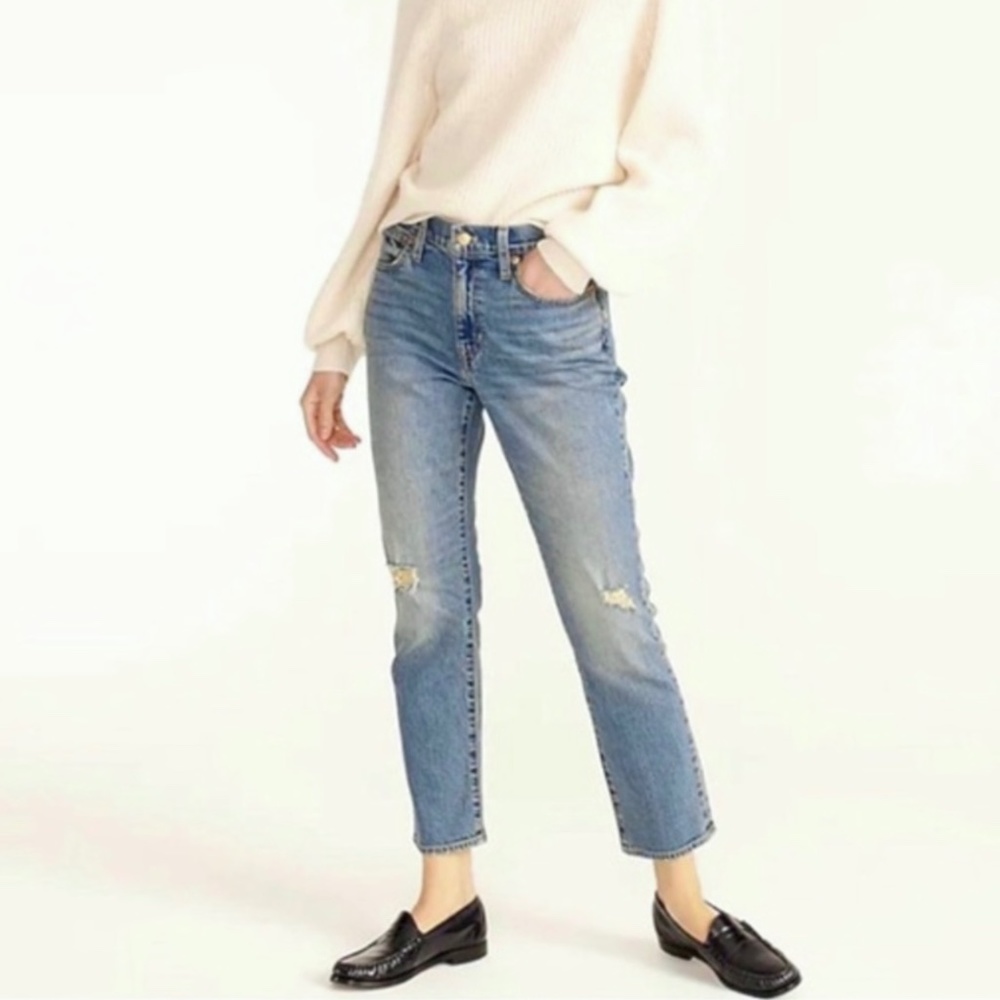 J Crew | Slim Broken In Boyfriend Medium Wash Factory Distressed Relaxed Jeans